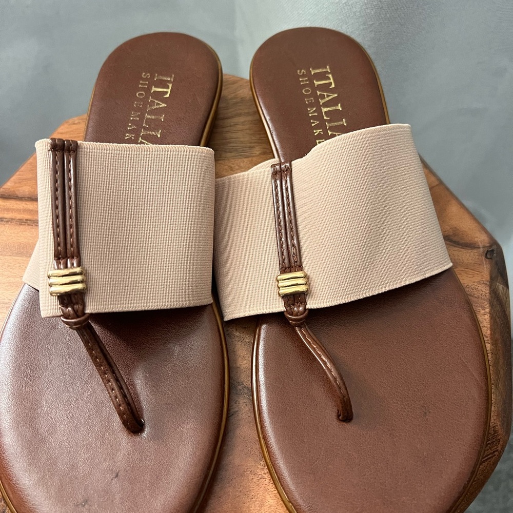 Italian Shoemakers Beige and Brown Slide Sandals